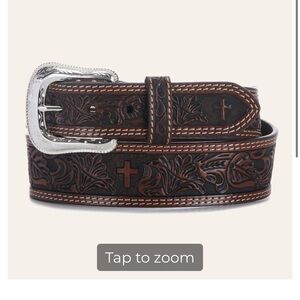 Brown Embossed Leather Belt with Silver Buckle